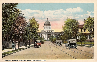 Street view including the Arkansas capitol