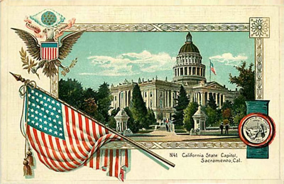 California state capitol in a patriotic border