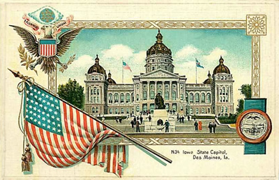 Patriotic postcard, Iowa state capitol