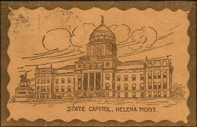 Leather postcard with sketch of Montana capitol