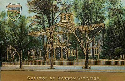 Embossed, gold-tone postcard of the Nevada capitol