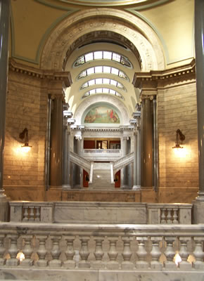 Great Hall white marble staircase from rotunda