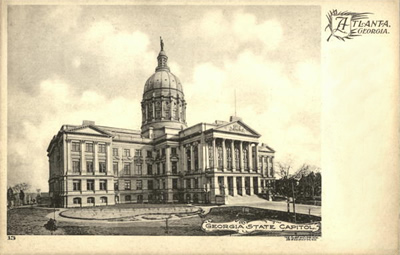 Black-and-white view of the Georgia capitol