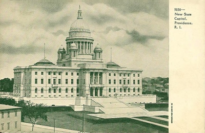Black-and-white postcard, Rhode Island state capitol