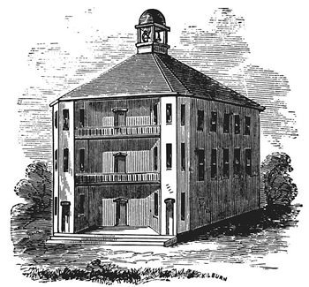 Wood etching of the first Vermont State House